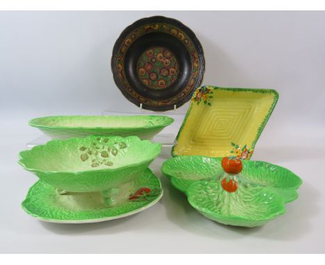 Mixed ceramics including Crown devon, Beswick and Midwinter leaf dishes etc.