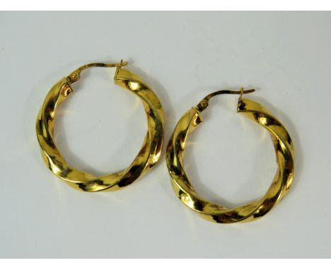 Pair of 28mm 9ct Yellow Gold Twist Hoop earrings Total weight 1.9g