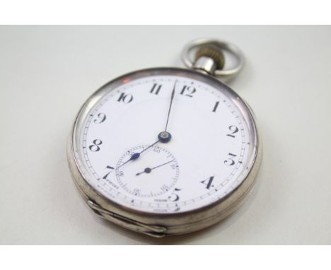 STERLING SILVER Men's Vintage Open Face POCKET WATCH Hand-Wind WORKING - Tested For Time Inc. White Enamel Dial, Black Painte