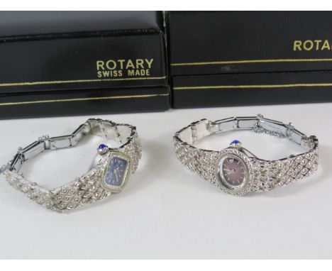 2 Ladies macasite set Rotary ladies mechanical wristwatches with boxes.