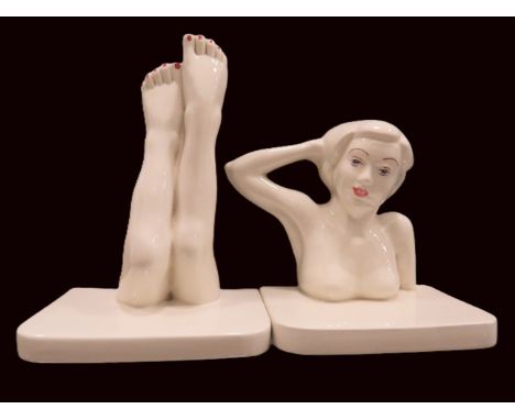 Unusual Carltonware pair of bookends of a Nude lady. Measures approx 13 inches long. Excellent condition. 