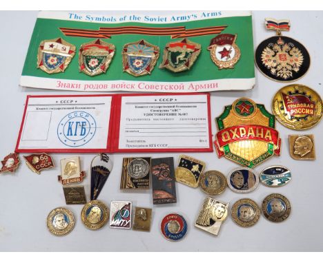 Various Vintage and discontinued Metal and Enamel Badges from the Soviet Union to include Space programme pins from 1960's to