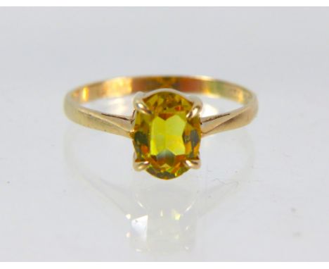 9ct Yellow Gold ring set with a Citrine which measures approx 7 x 5 mm.  Finger size 'N-5'   1.5g