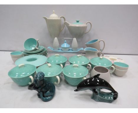 Selection of Poole pottery twin tone ceramics, figurines etc.