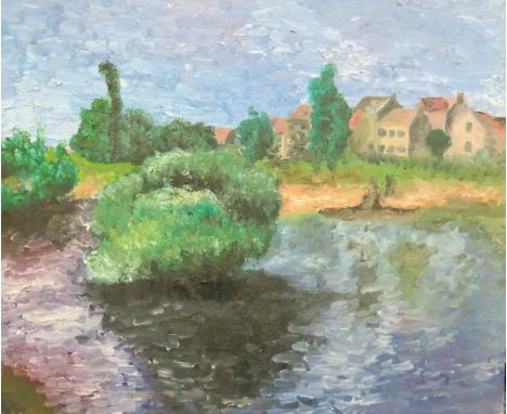 Impressionist style unframed Oil on canvas of a Monet like Scene .  20 x 24 inches. See photos.