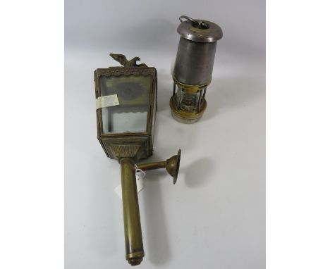 Wolf type FE miners lamp and a Porch lantern with eagle finial.