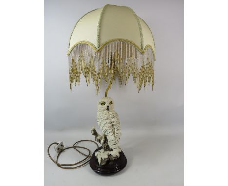 Dear Italian Owl Figural table lamp with shade, 68cm from base to top of the shade,