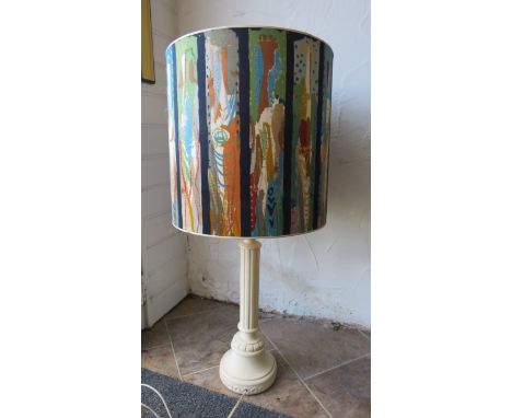 Large pillar table lamp with retro style shade, base to top of the shade is 85cm.