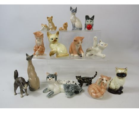 Selection of small cat figurines some by Goebel, Royal Copenhagen etc.
