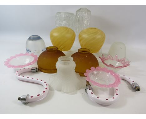 Selection of vintage glass light shades, Victorian Chandelier cups etc
