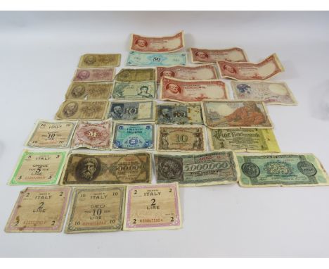 Selection of WW2 military issue bank notes and Foreign vintage bank notes see pics.