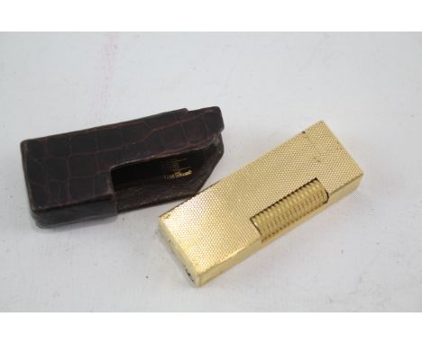 Vintage DUNHILL Rolagas Lighter Inc Gold Plated &amp; Leather Case x 1 UNTESTED In previously owned condition Signs of use &a