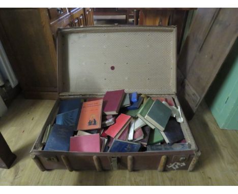 Vintage Fibre boad steamer trunk filled with vintage books. See photos.   S2