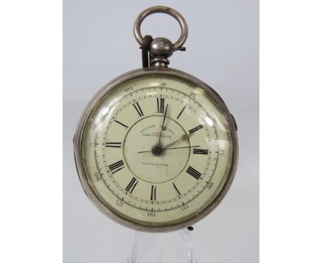 Silver Cased Marine Decimal Chronograph Pocket watch. Enamel face in running order. Hallmarked for Chester 1879. See photos. 