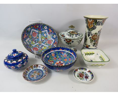 Mixed ceramics lot to include Delfts pottery, Turkish pottery and a French Quimper dish.