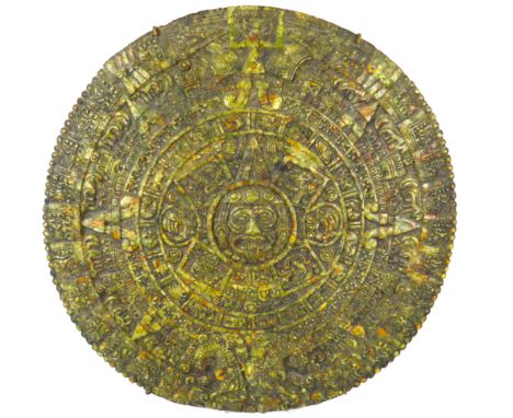 Large Heavy Lucite or Resin Aztec design Charger which measures approx 18 inches in diameter. See photos.
