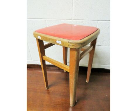 Nicely made Vintage Beech sewing stool with leatherette top.  Height 21 inches. See photos.   S2