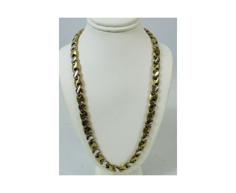 Pretty and chunky 18 inch Neck chain set with alternate Yellow and White Gold Links. Lobster claw catch and safety chain fitt
