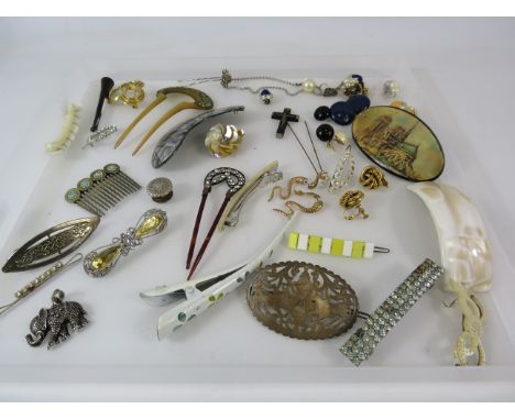 Selection of various vintage hair accessories, clip on earrings etc.