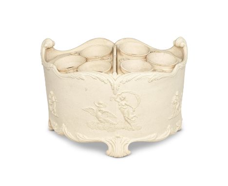 A Turner white stoneware bulb pot and two covers, circa 1790-1800Of generous size, the D-shaped form raised on rococo moulded