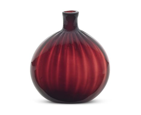 An amethyst tinted spirit flask, Low Countries or German, late 18th centuryOf deep purple tint, the flattened ovoid form moul