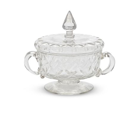 A Liège cut glass comport and cover, late 18th centuryOf deep circular form applied with two scrolled handles, the sides cut 