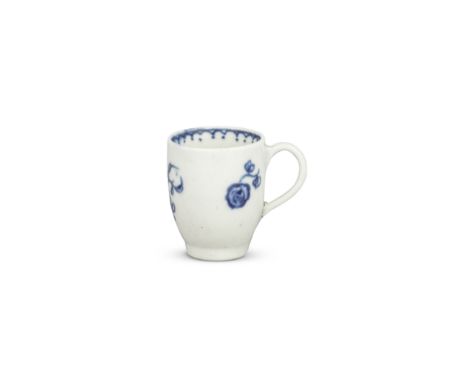 An extremely rare Worcester miniature or toy coffee cup, circa 1775-78Finely potted and applied with a delicate loop handle, 