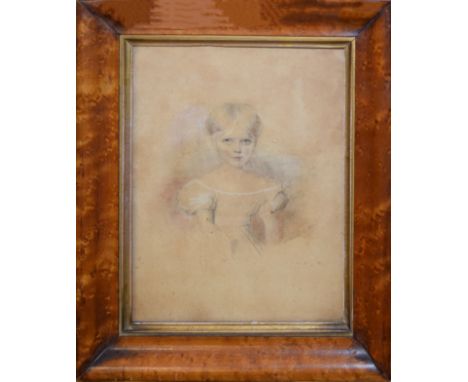 W Hawkins, Portrait of a young girl, watercolour, signed and dated 1832, 21 x 15cm
