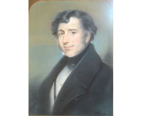 English School (19th century), Portrait of Bathe Wright aged 35, pastel, monogrammed and dated 1841 lower right, 51 x 38cm