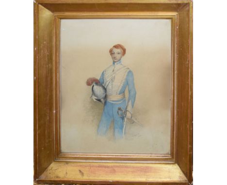 Charles Gibson, Portrait of Capt George Forbes and portrait of a young lady, pair of watercolours, both signed CWEG and dated