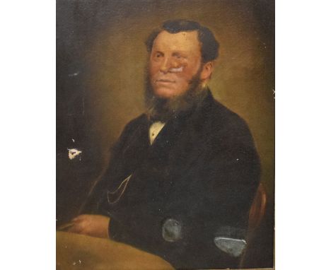 English School (19th century), Half-length portrait of a seated gent, oil on canvas, 76 x 60cm (a/f)   