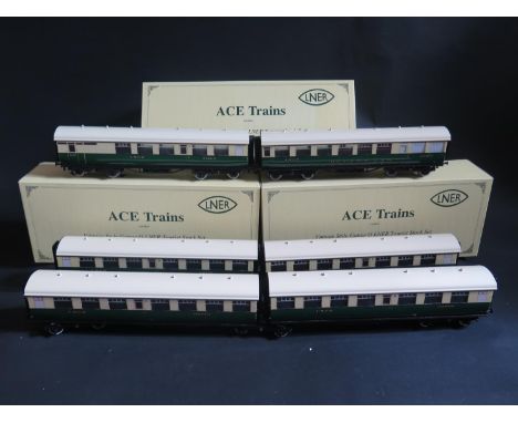 An Ace Trains Vintage Style Gauge O Gresley LNER Tourist Stock Set Collection all electrically lit in three boxes marked "A",