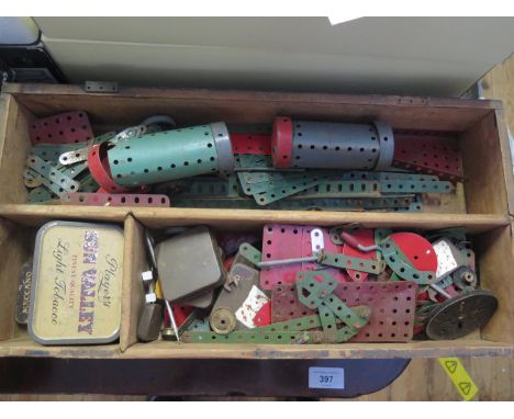 A Wooden Box with Vintage Meccano. 