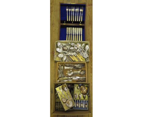 A Large Selection of Electroplated Silver Flatware, sugar shaker, sauce boat etc. 