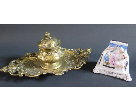 A Victorian Brass Inkwell and fairing 