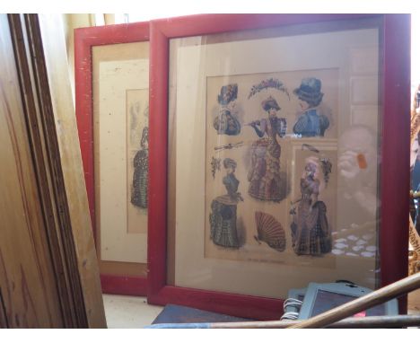 Two French Fashion Prints and Lancaster Bomber Print 