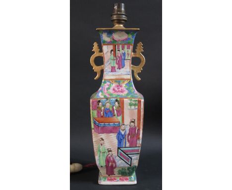 A 19th Century Chinese Cantonese Vase, converted to a lamp, 31.5cm. A/F 