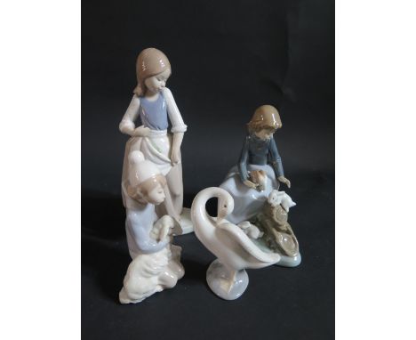 Two Lladro, two Nao Ornaments and a box of Beswick Horses (Beswick all A/F) 