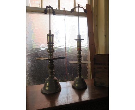 Two Chinese Brass Lamp Bases 