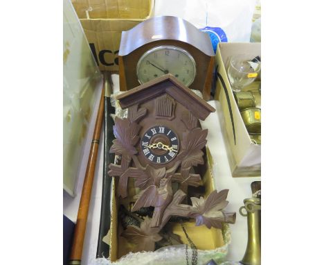 A Black Forest Cuckoo Clock and oak mantle clock 