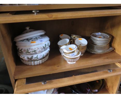 Two Wedgwood Strawberry Hill Tureens, Minton tea ware and Royal Worcester 'Evesham' flan dish 