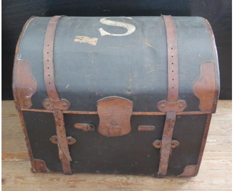 A Victorian Dome Top Canvas and Leather Mounted Trunk by Webb &amp; Son of Plymouth 