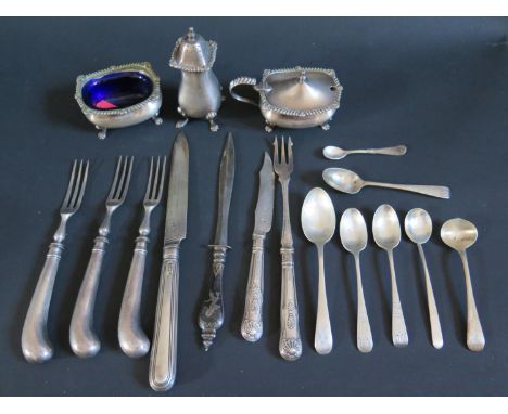 A Selection of Odd Silver Flatware (71g weighable silver), plated cruet etc. 