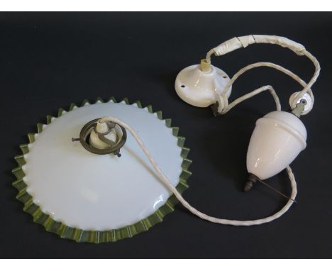 A French Counter Weighted Ceiling Lamp Pendant with glass shade 