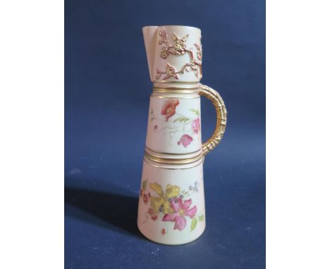 A Royal Worcester Blush Ivory Floral Decorated Jug (1898), 22.5cm 