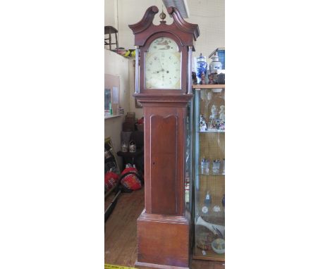 A 19th Century Oak Cased Provincial Longcase Clock with 8 day striking movement and painted dial 