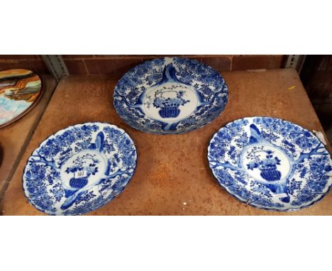 3 BLUE &amp; WHITE PLATES