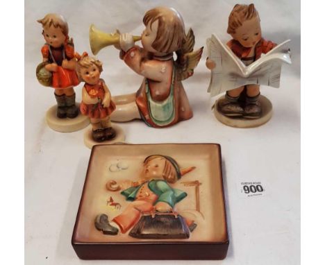4 GOEBEL FIGURINES &amp; A GOEBEL WALL PLAQUE