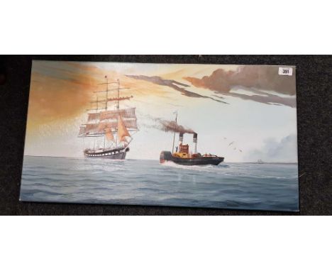 OIL ON CANVAS NAMED ' BACK IN THE MERSEY, TOXHEATH PICKS UP TUG' BY BP LEWIS