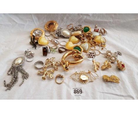 TUB WITH MAINLY GOLD COLOURED JEWELLERY, LARGE BRACELET, EARRINGS &amp; RINGS